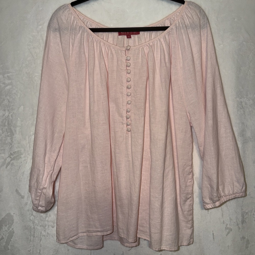 Women's Rose & Thyme Blush Pink Linen Blend 3/4 Sleeve Size 2X Cottagecore fairy
